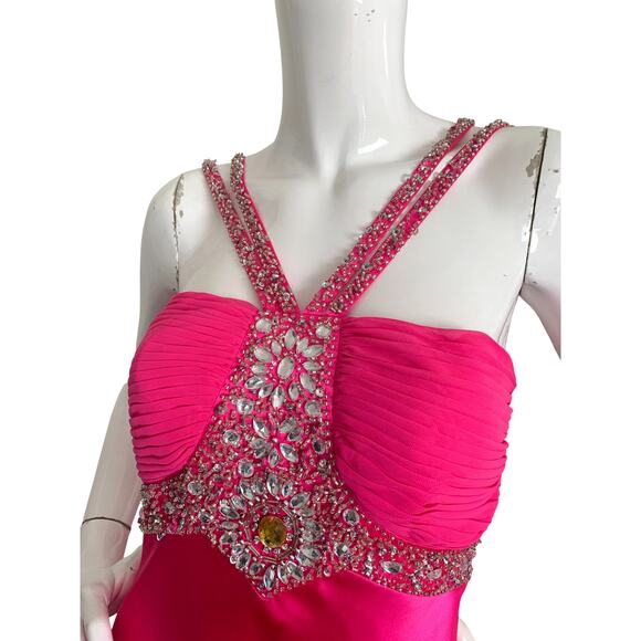 Cache Vintage y2k Pink Beaded Rhinestone Prom Dress Gown NWT Size 6 - Picture 2 of 7